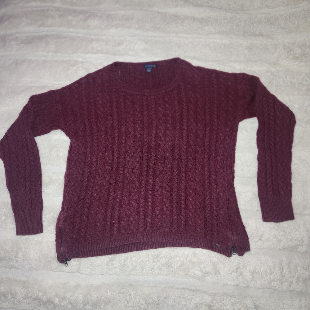 American Eagle Outfitters Women’s XL Burgundy Cable Knit Sweater Side Zip Slits